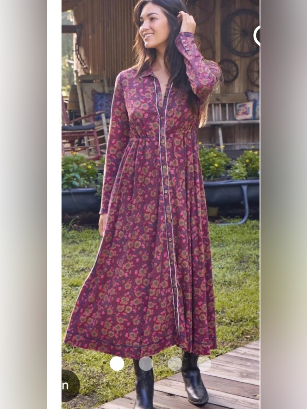 New Natural Life M ditzy floral button-down tie waist bohemian  maxi dress
